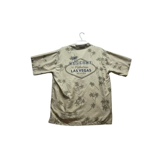 Las Vegas Palm Trees short sleeve button up MENS M Khaki Beige Retro - Picture 2 of 13